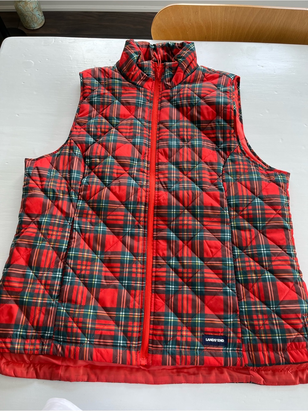 Plaid Lands’ End Lightweight Warm Vest Size Large